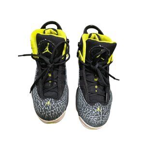 Air Jordan Dub Zero Kids Sneakers Black/Neon Yellow Elephant Print Size 4.5